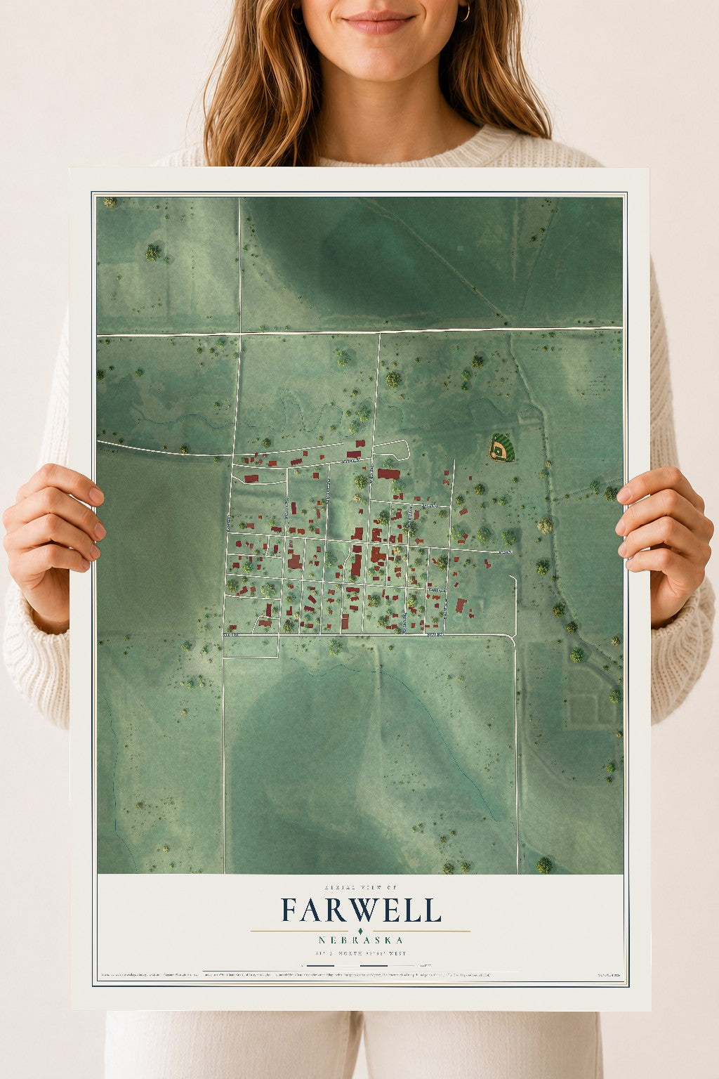 Map of Farwell, Nebraska, 18 x 24 inch unframed archival matte print
