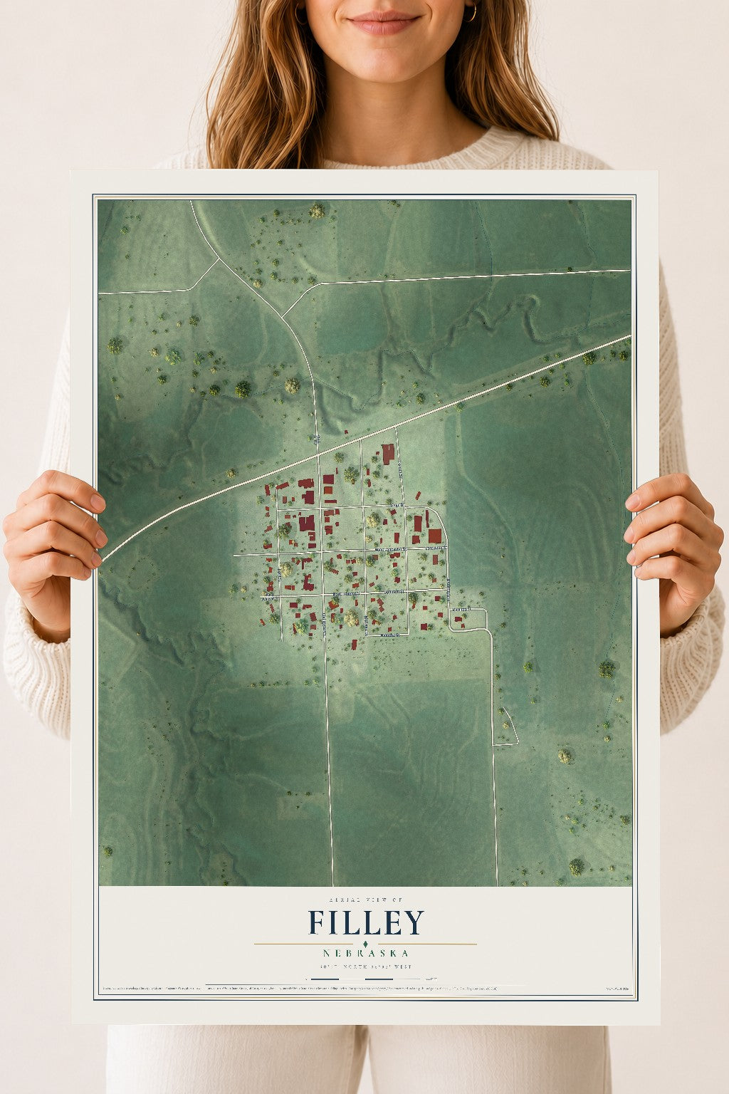 Map of Filley, Nebraska, 18 x 24 inch unframed archival matte print