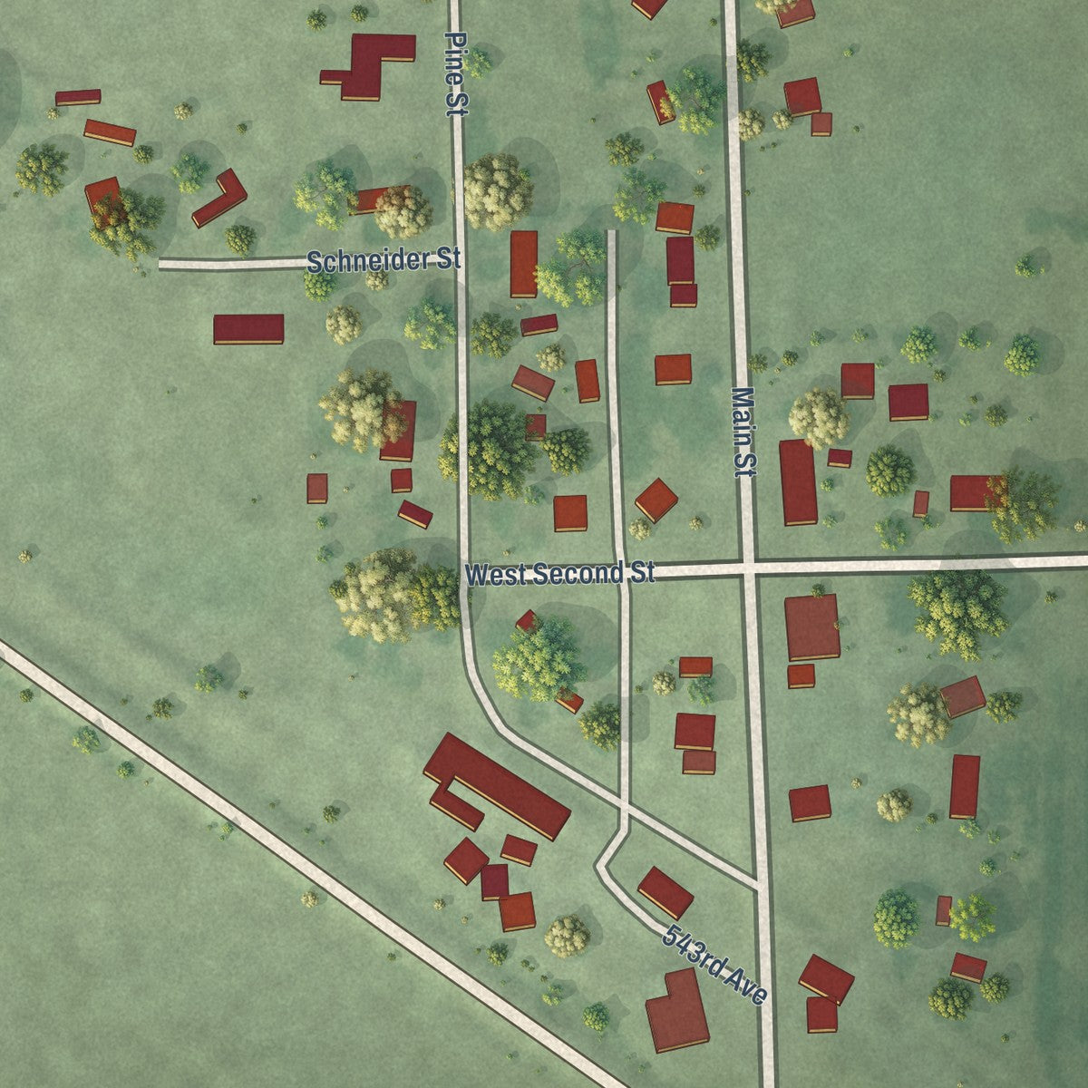 Close-up of the map of Foster, Nebraska print showing street and building detail