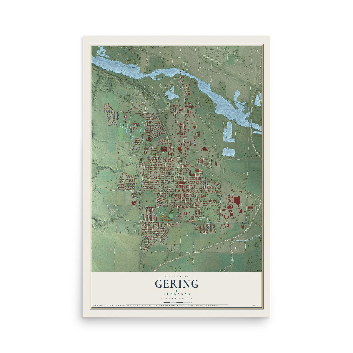 Map of Gering, Nebraska, 12 x 18 inch unframed archival matte print