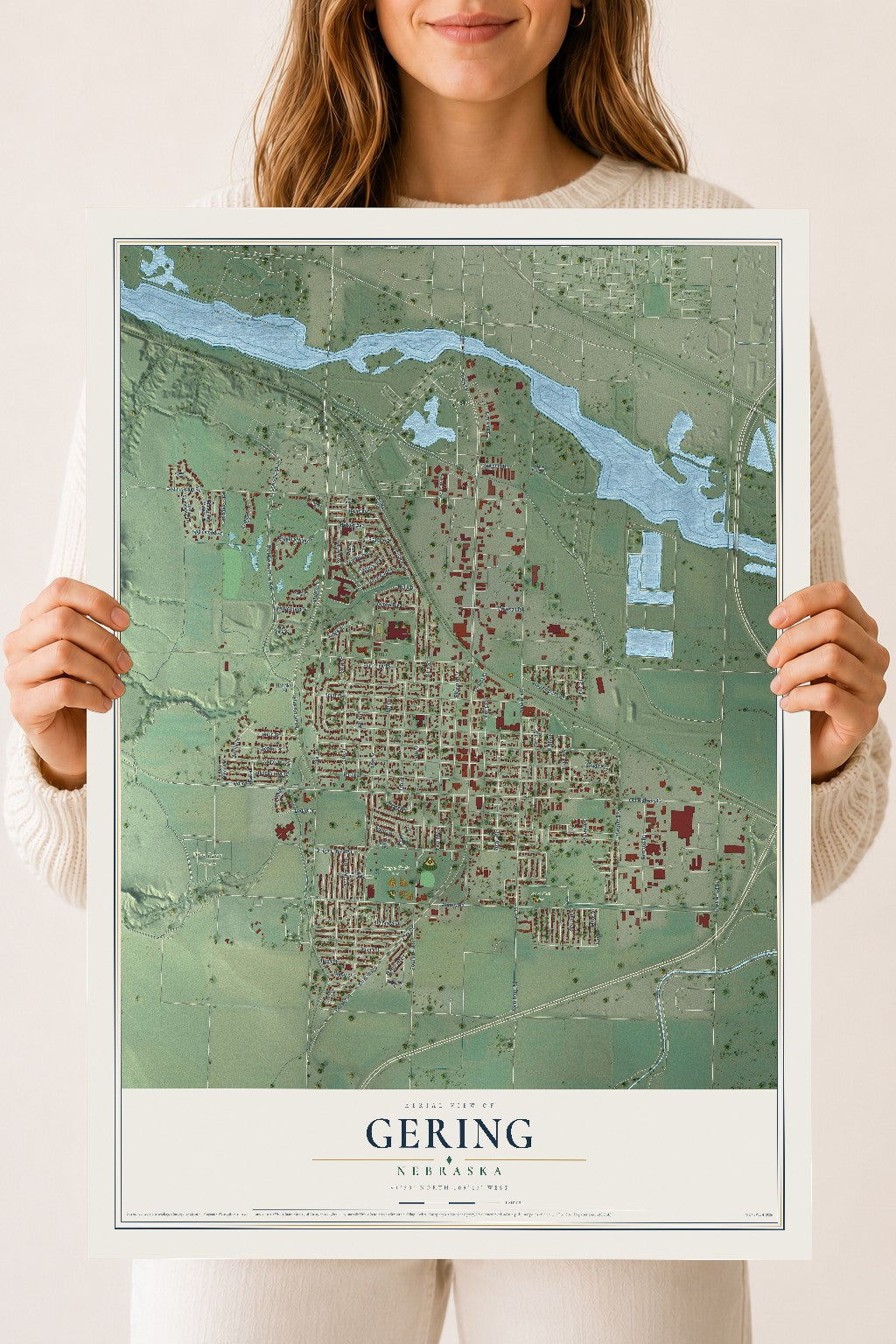 Map of Gering, Nebraska, 18 x 24 inch unframed archival matte print