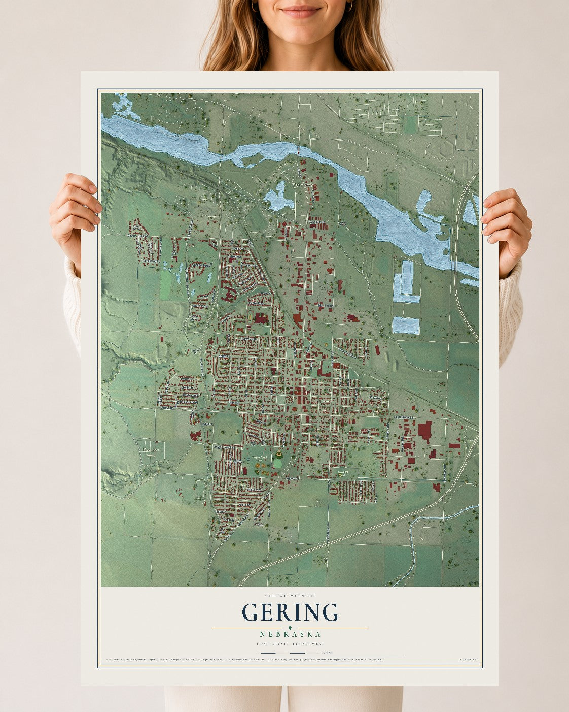 Map of Gering, Nebraska, 24 x 36 inch unframed archival matte print