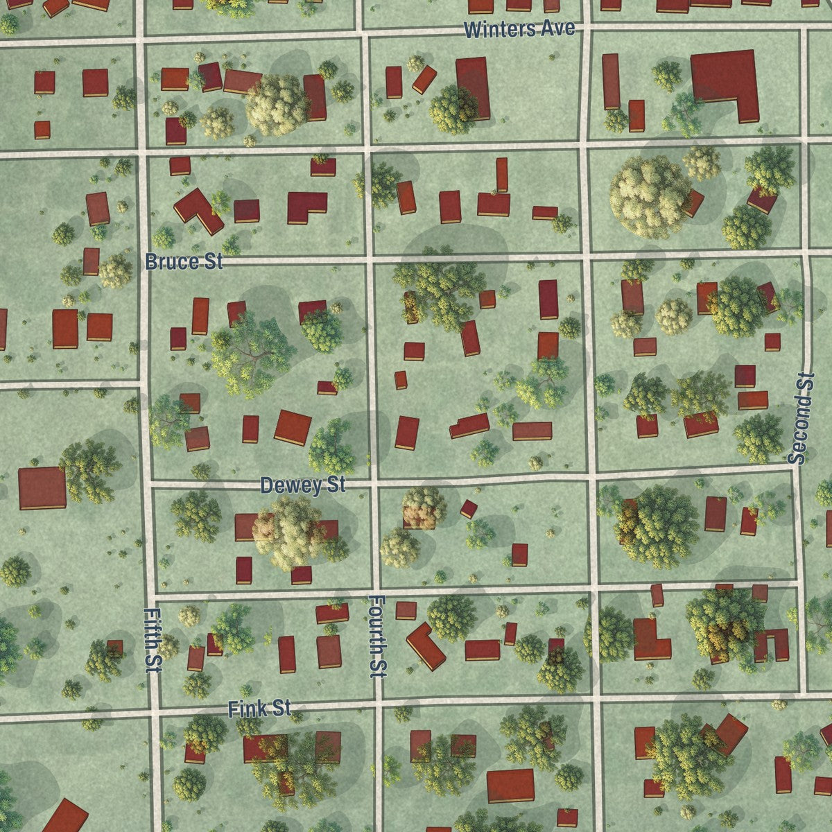 Close-up of the map of Glenvil, Nebraska print showing street and building detail