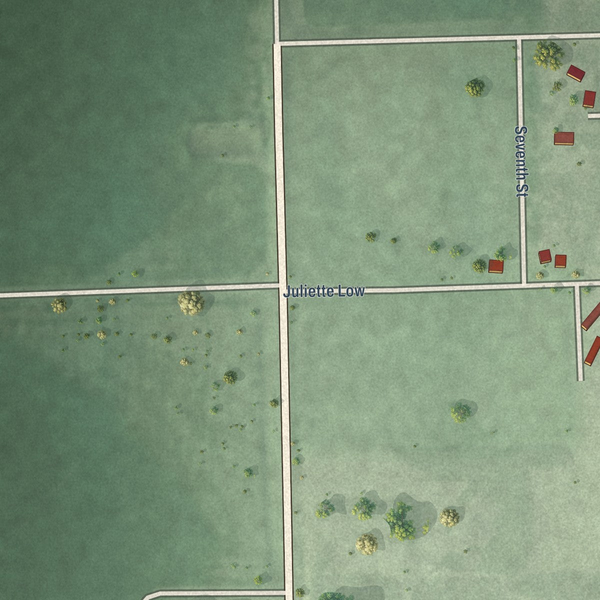 Second close-up of the map of Glenvil, Nebraska print showing more streets and buildings