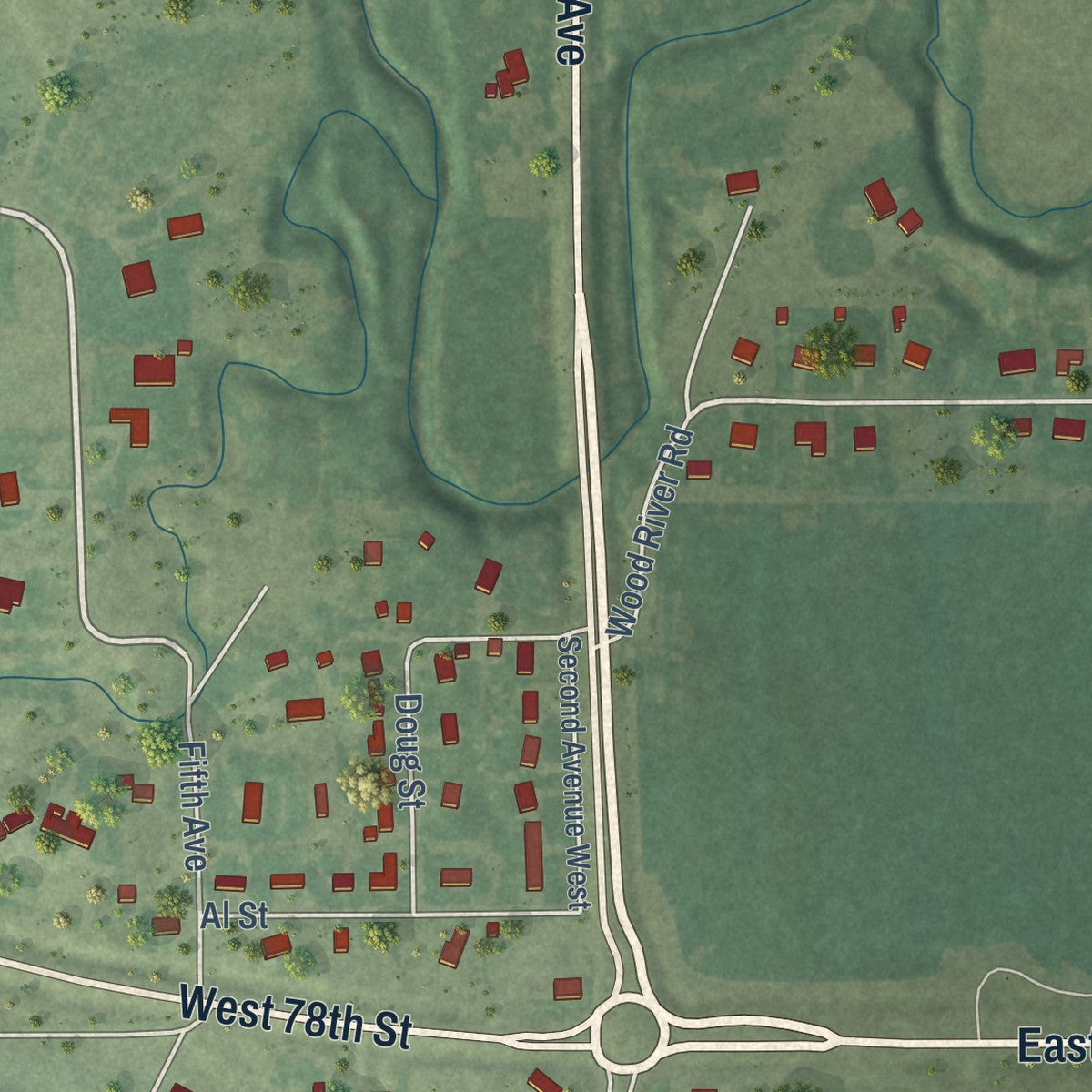 Close-up of the map of Glenwood, Nebraska print showing street and building detail