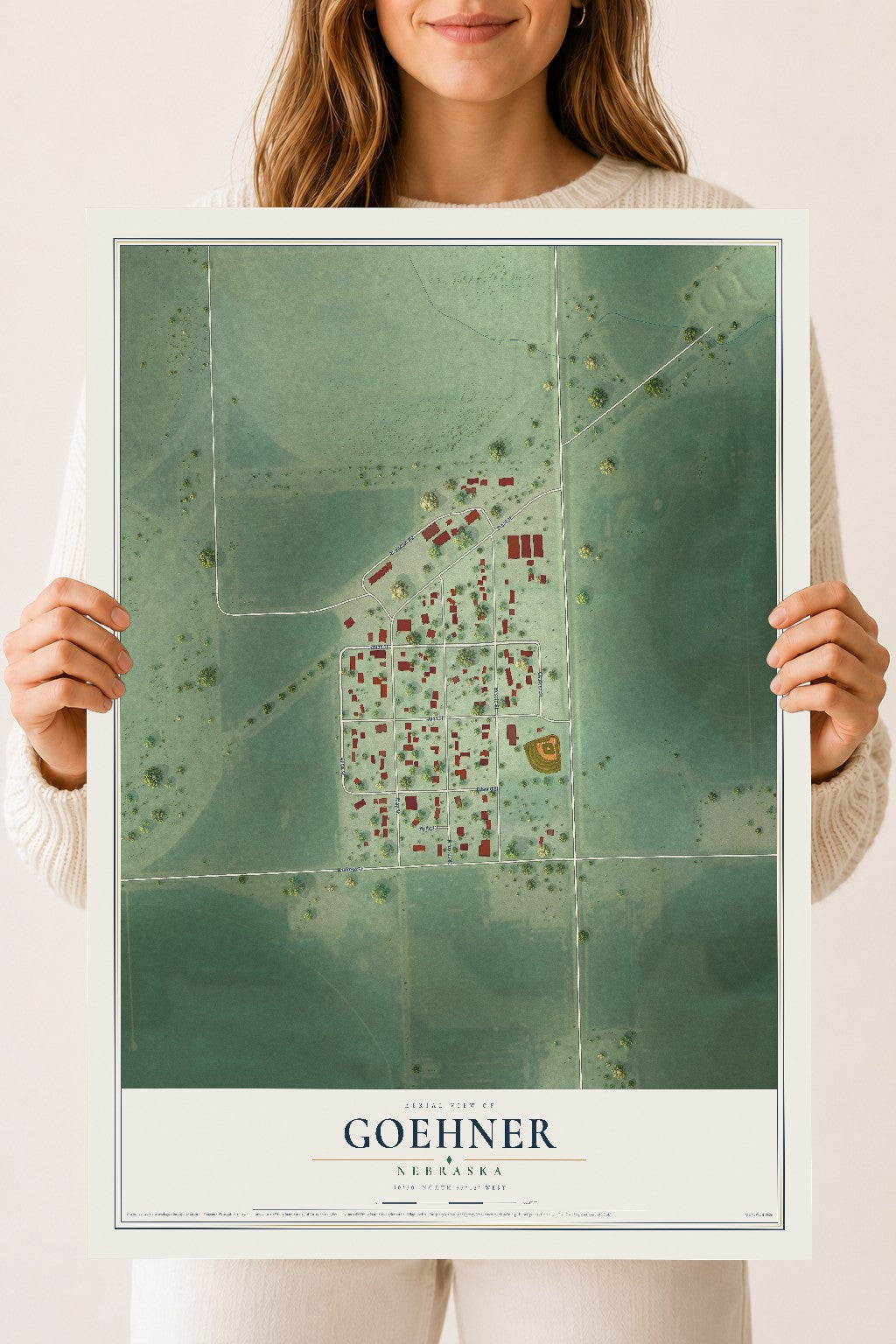 Map of Goehner, Nebraska, 18 x 24 inch unframed archival matte print