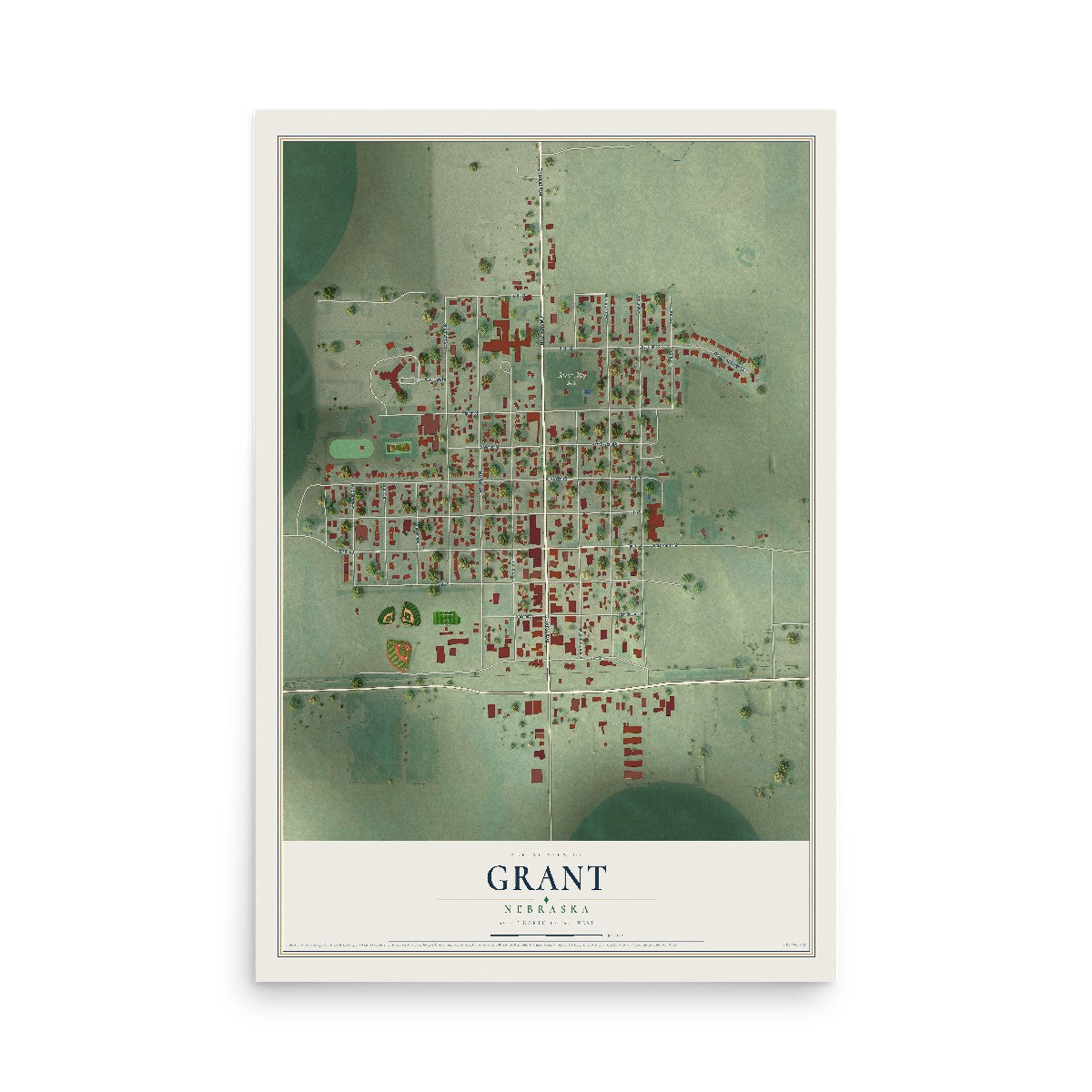 Map of Grant, Nebraska, 12 x 18 inch unframed archival matte print