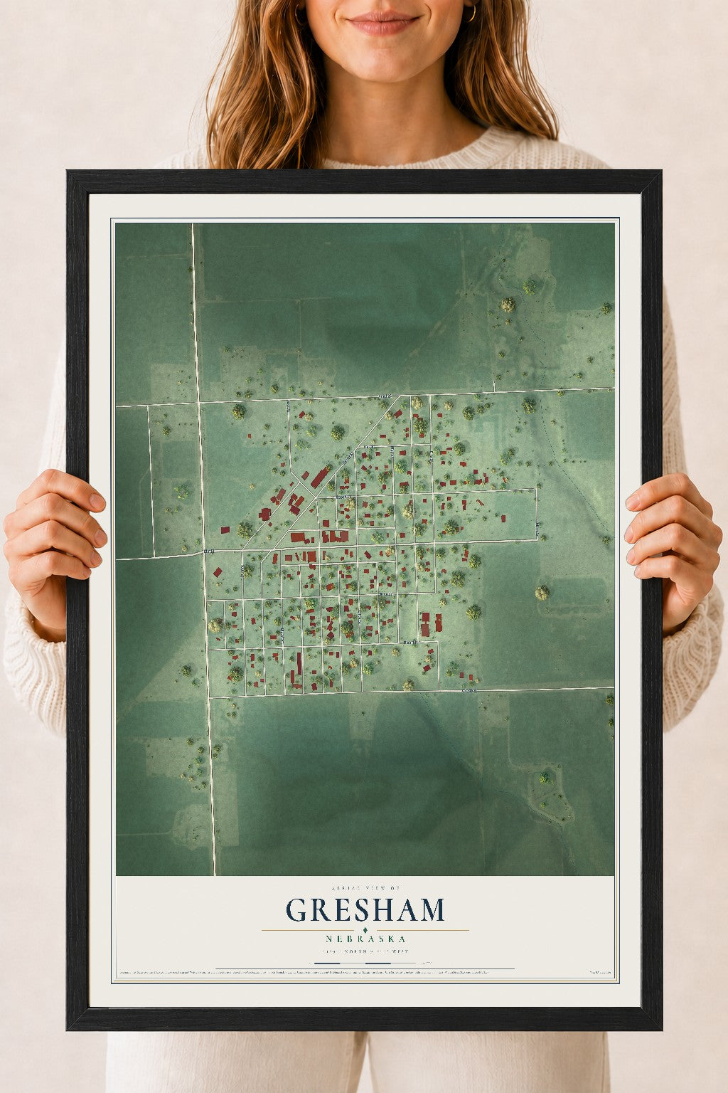Map of Gresham, Nebraska, 18 x 24 inch print in a black wood frame