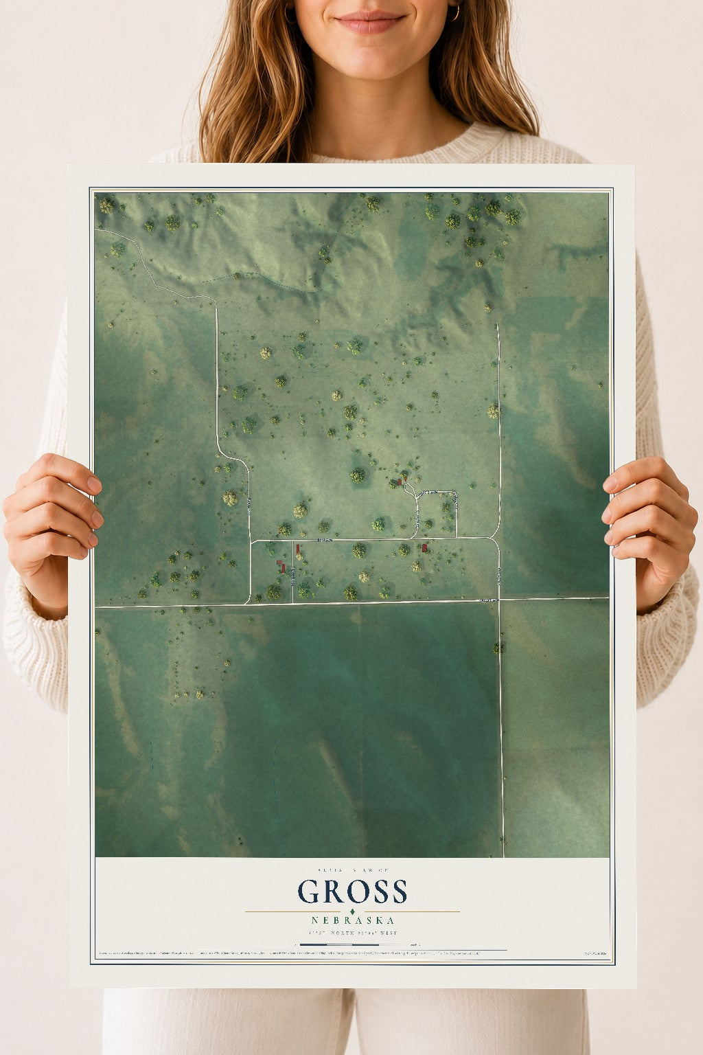 Map of Gross, Nebraska, 18 x 24 inch unframed archival matte print