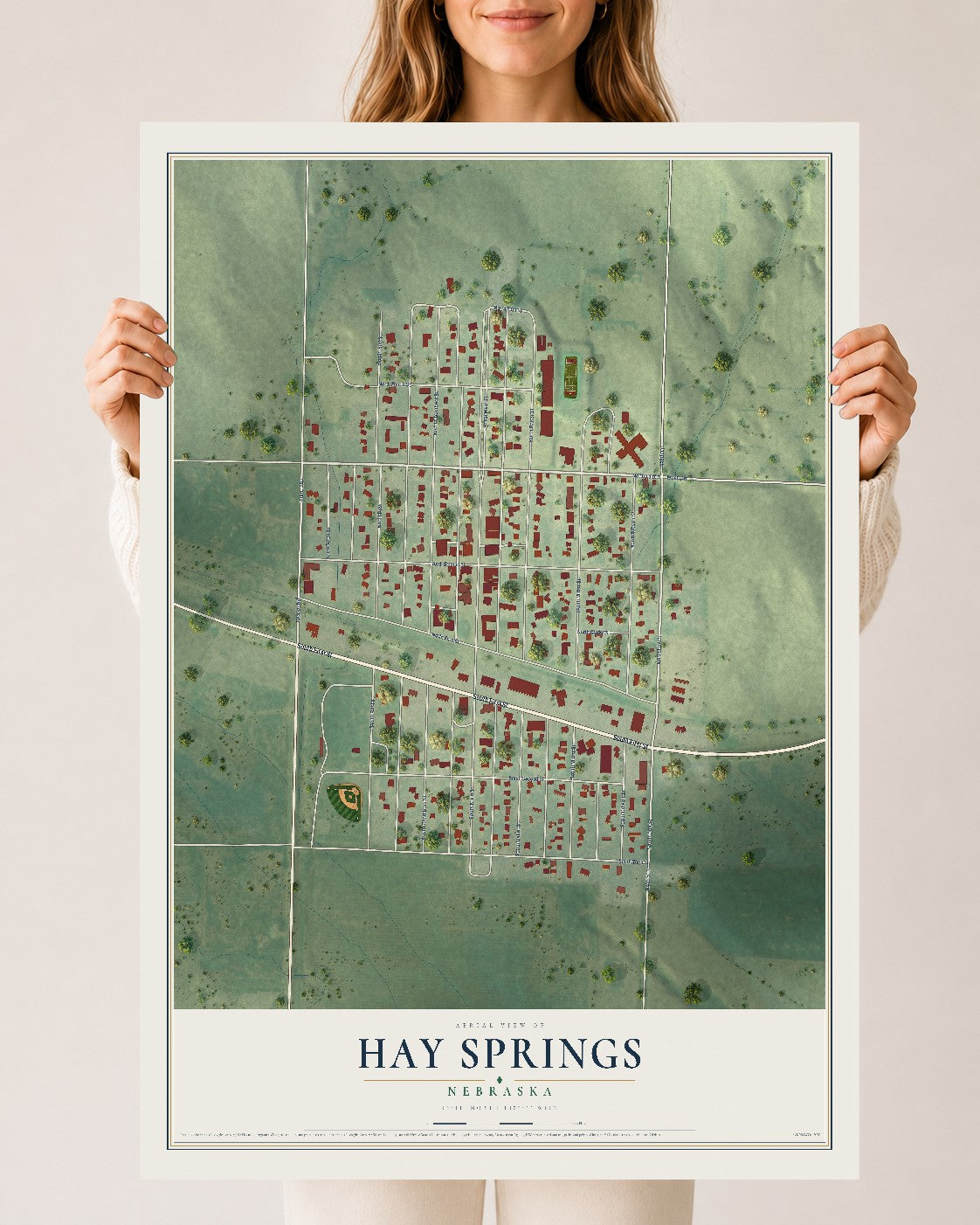 Map of Hay Springs, Nebraska, 24 x 36 inch unframed archival matte print