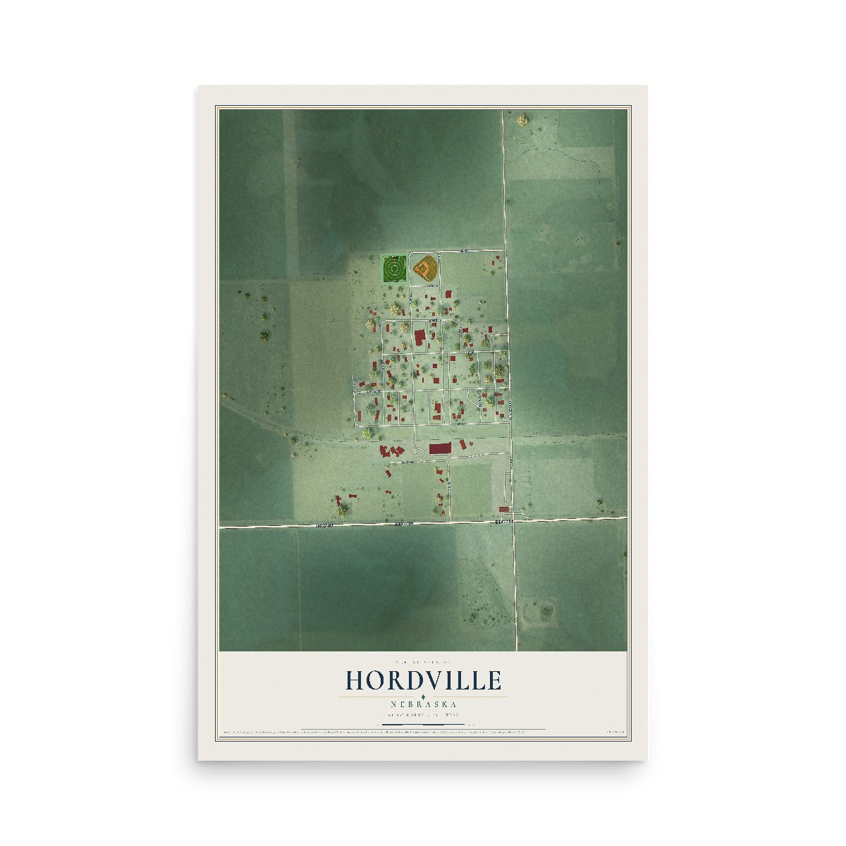 Map of Hordville, Nebraska, 12 x 18 inch unframed archival matte print