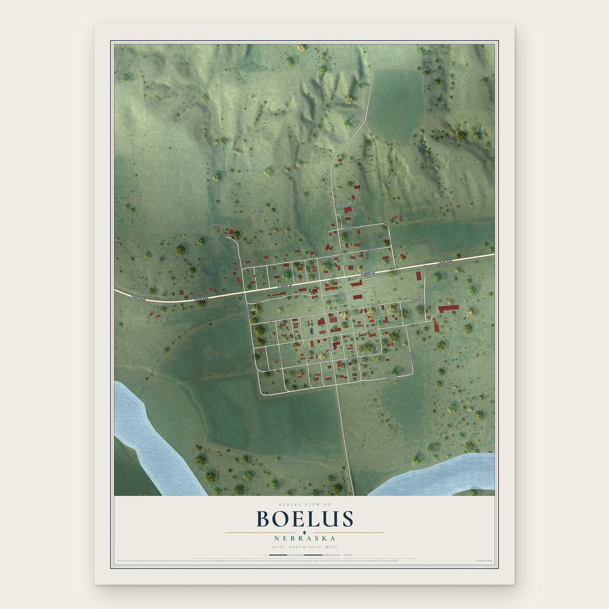 Boelus, Nebraska map print, the full design