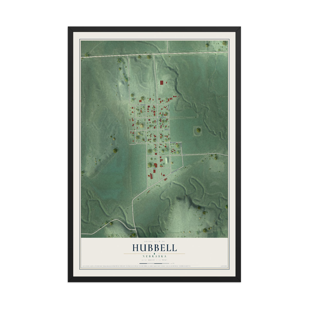 Map of Hubbell, Nebraska, 12 x 18 inch print in a black wood frame