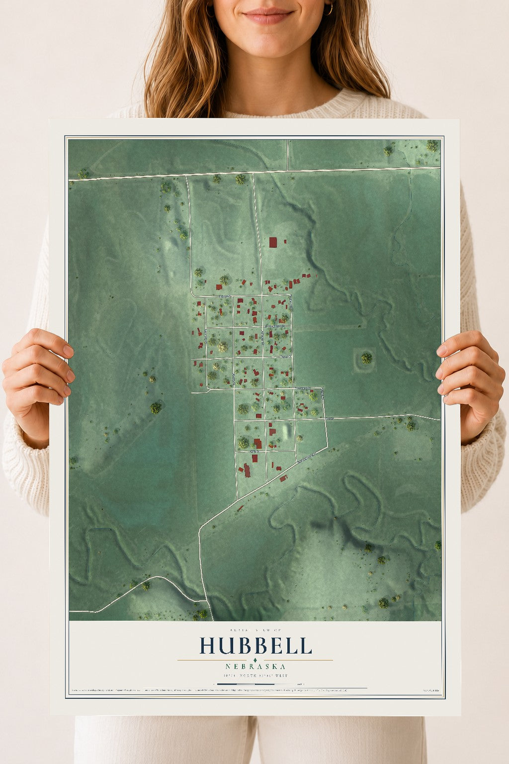 Map of Hubbell, Nebraska, 18 x 24 inch unframed archival matte print