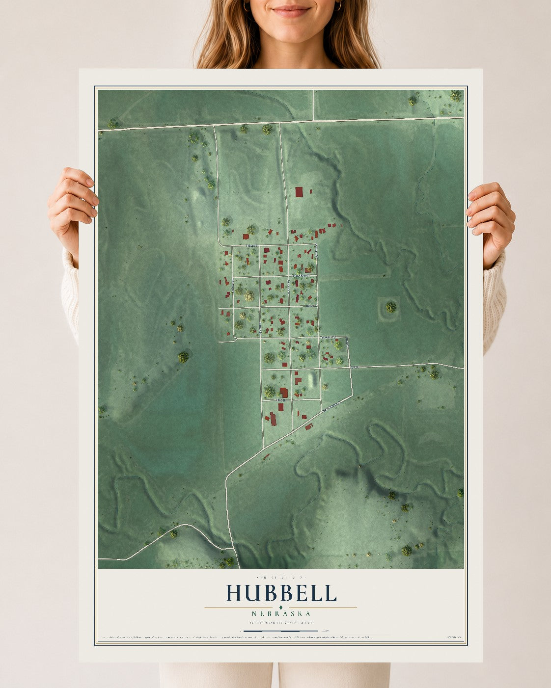 Map of Hubbell, Nebraska, 24 x 36 inch unframed archival matte print