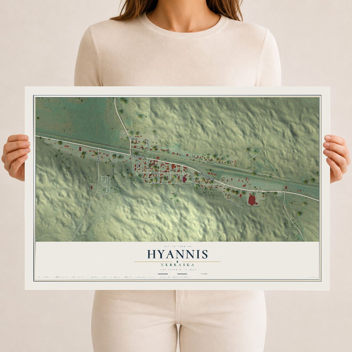 Map of Hyannis, Nebraska, 12 x 18 inch unframed archival matte print