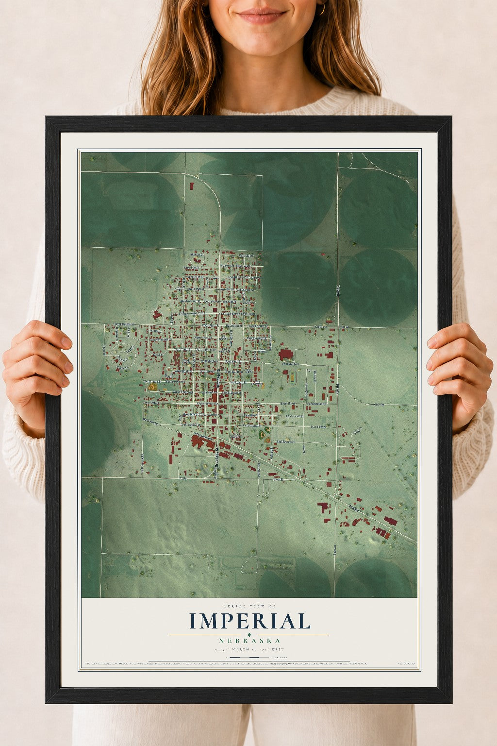 Map of Imperial, Nebraska, 18 x 24 inch print in a black wood frame