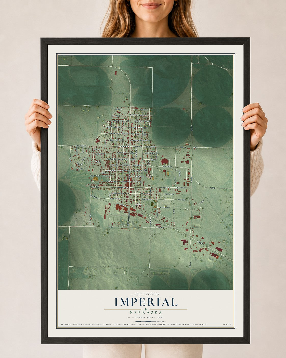 Map of Imperial, Nebraska, 24 x 36 inch print in a black wood frame