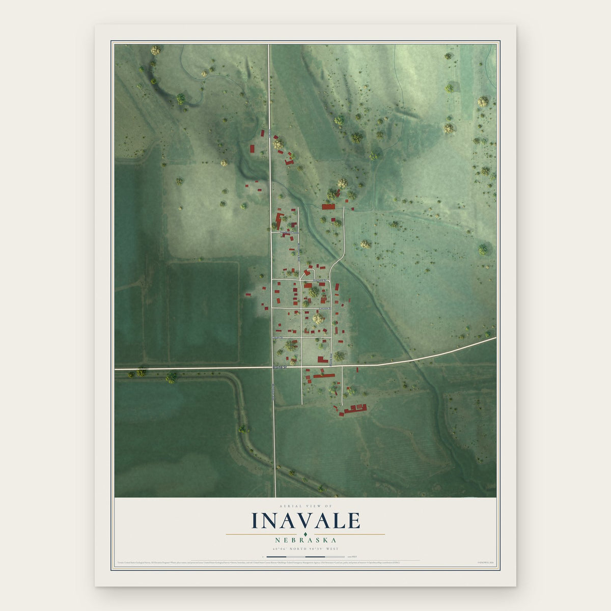 Inavale, Nebraska map print, the full design