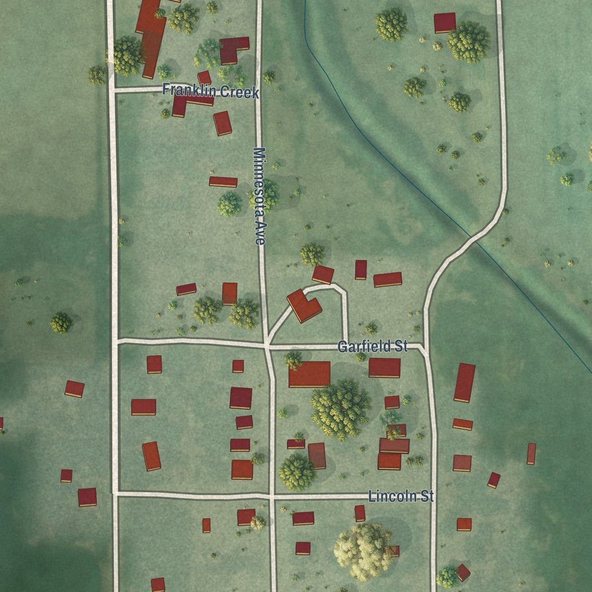 Close-up of the map of Inavale, Nebraska print showing street and building detail