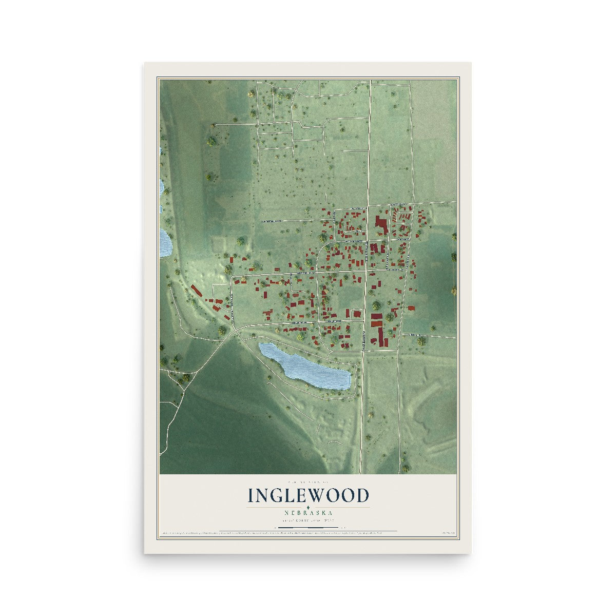 Map of Inglewood, Nebraska, 12 x 18 inch unframed archival matte print