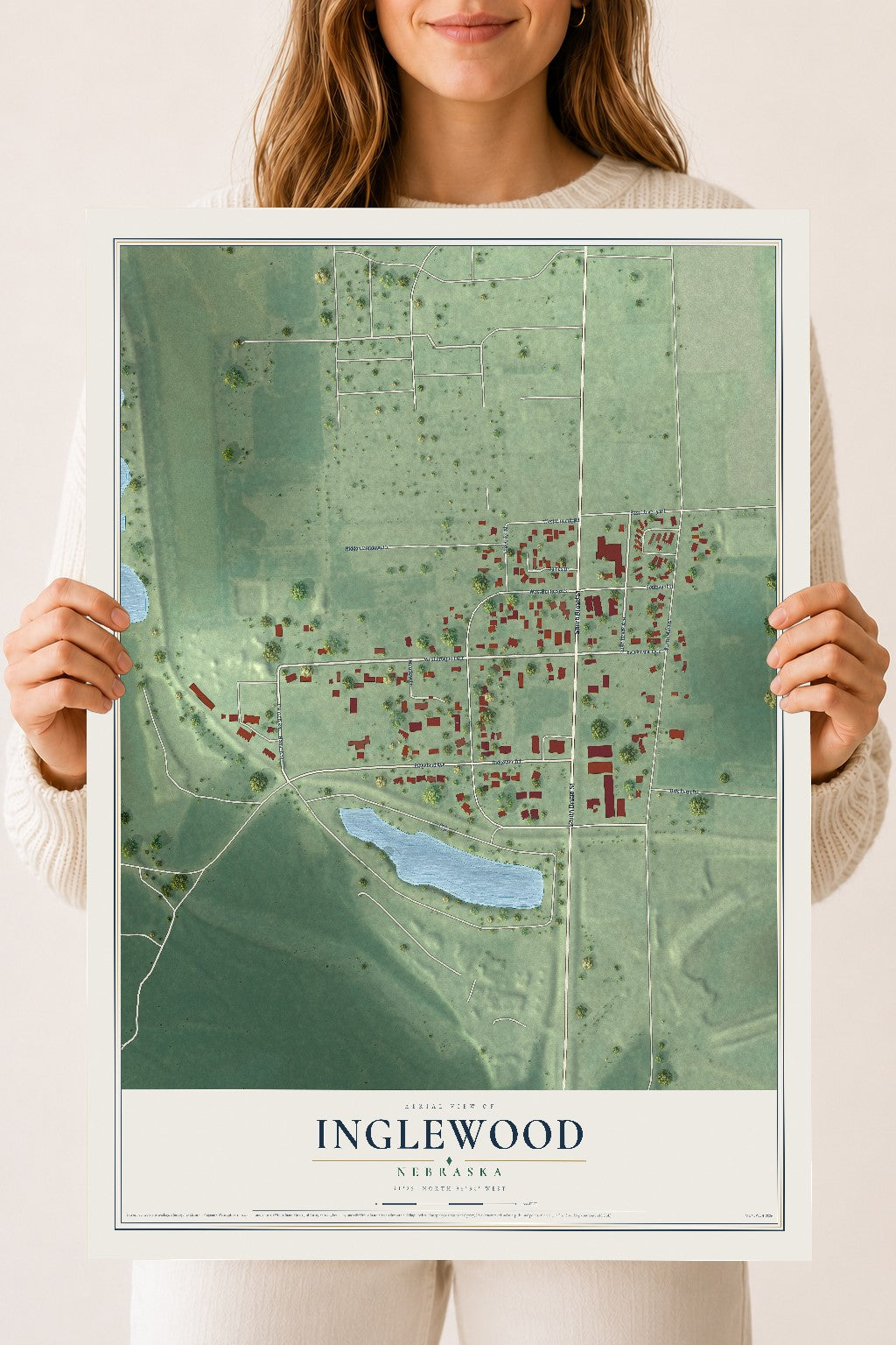 Map of Inglewood, Nebraska, 18 x 24 inch unframed archival matte print