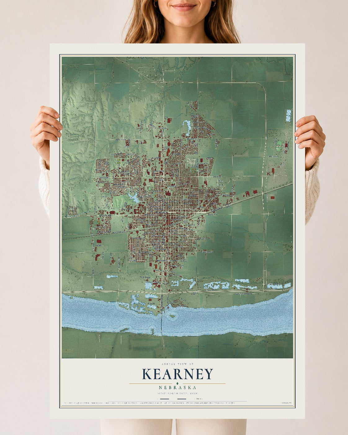 Map of Kearney, Nebraska, 24 x 36 inch unframed archival matte print