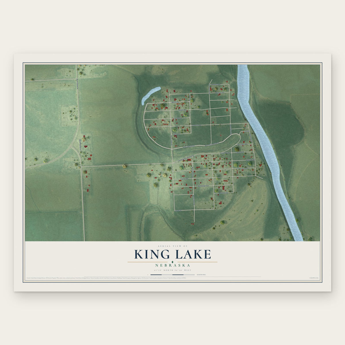 King Lake, Nebraska map print, the full design