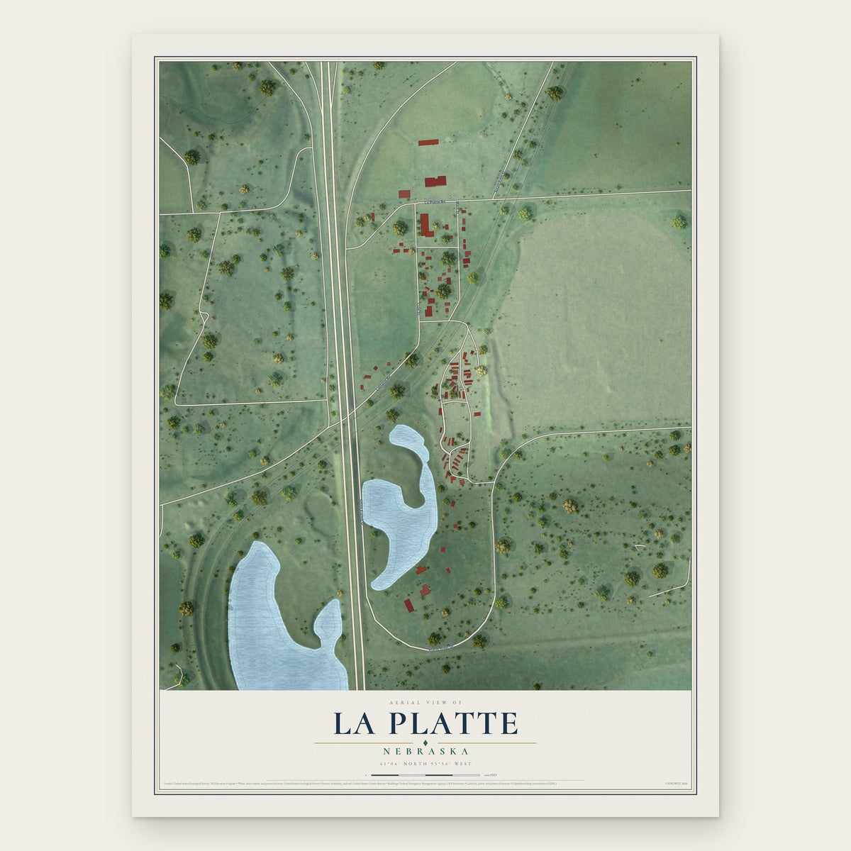 La Platte, Nebraska map print, the full design