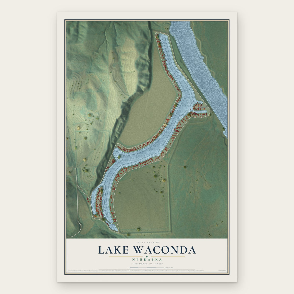 Lake Waconda, Nebraska map print, the full design