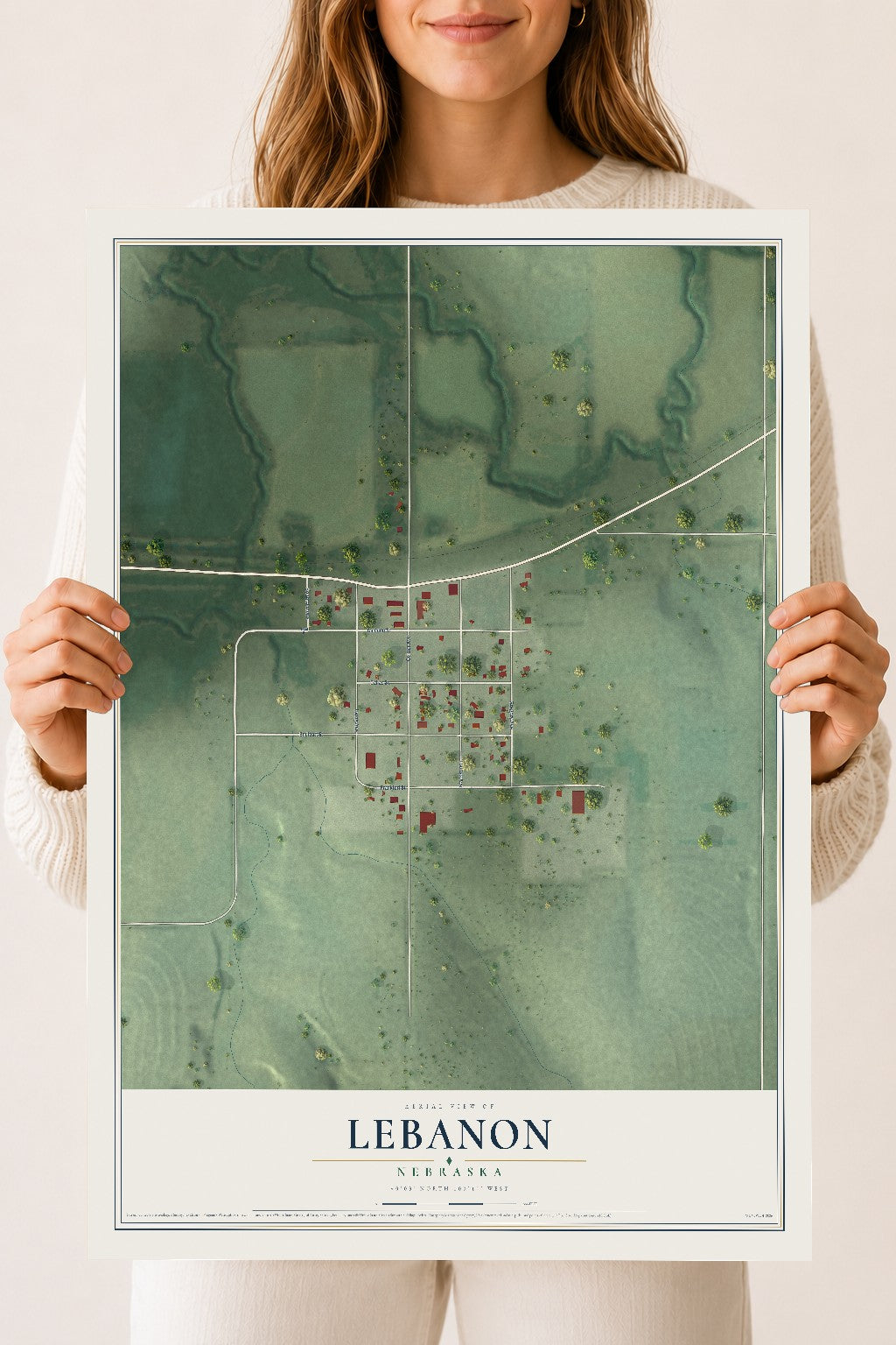 Map of Lebanon, Nebraska, 18 x 24 inch unframed archival matte print