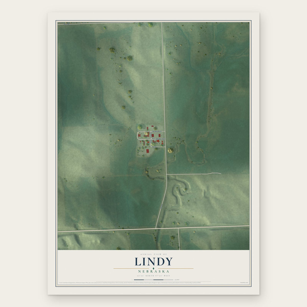 Lindy, Nebraska map print, the full design