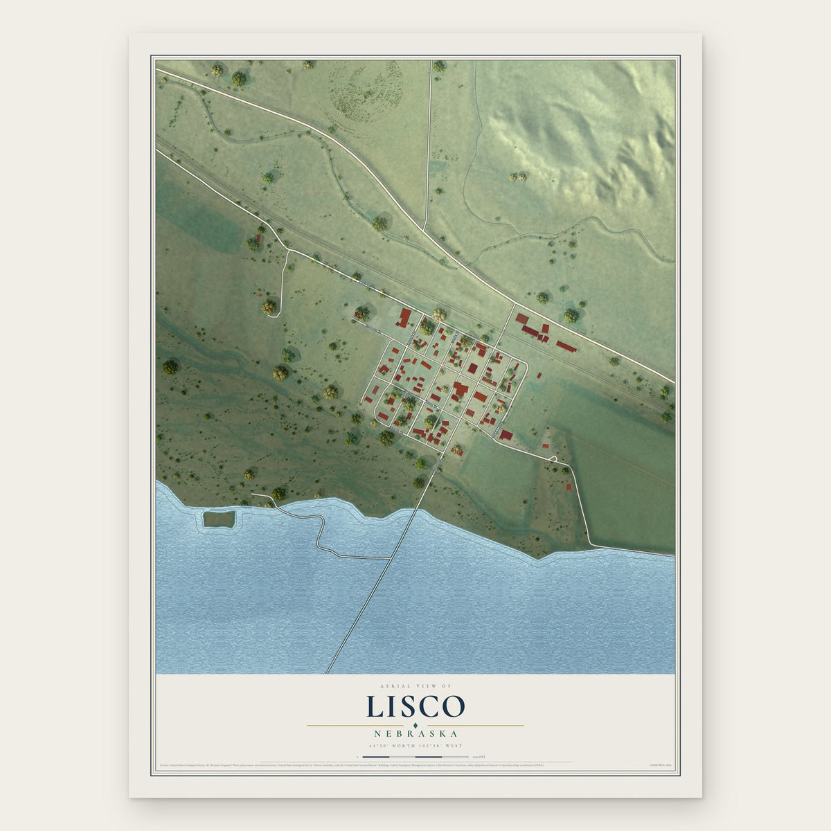 Lisco, Nebraska map print, the full design