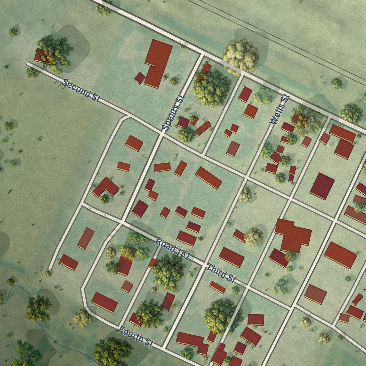 Close-up of the map of Lisco, Nebraska print showing street and building detail