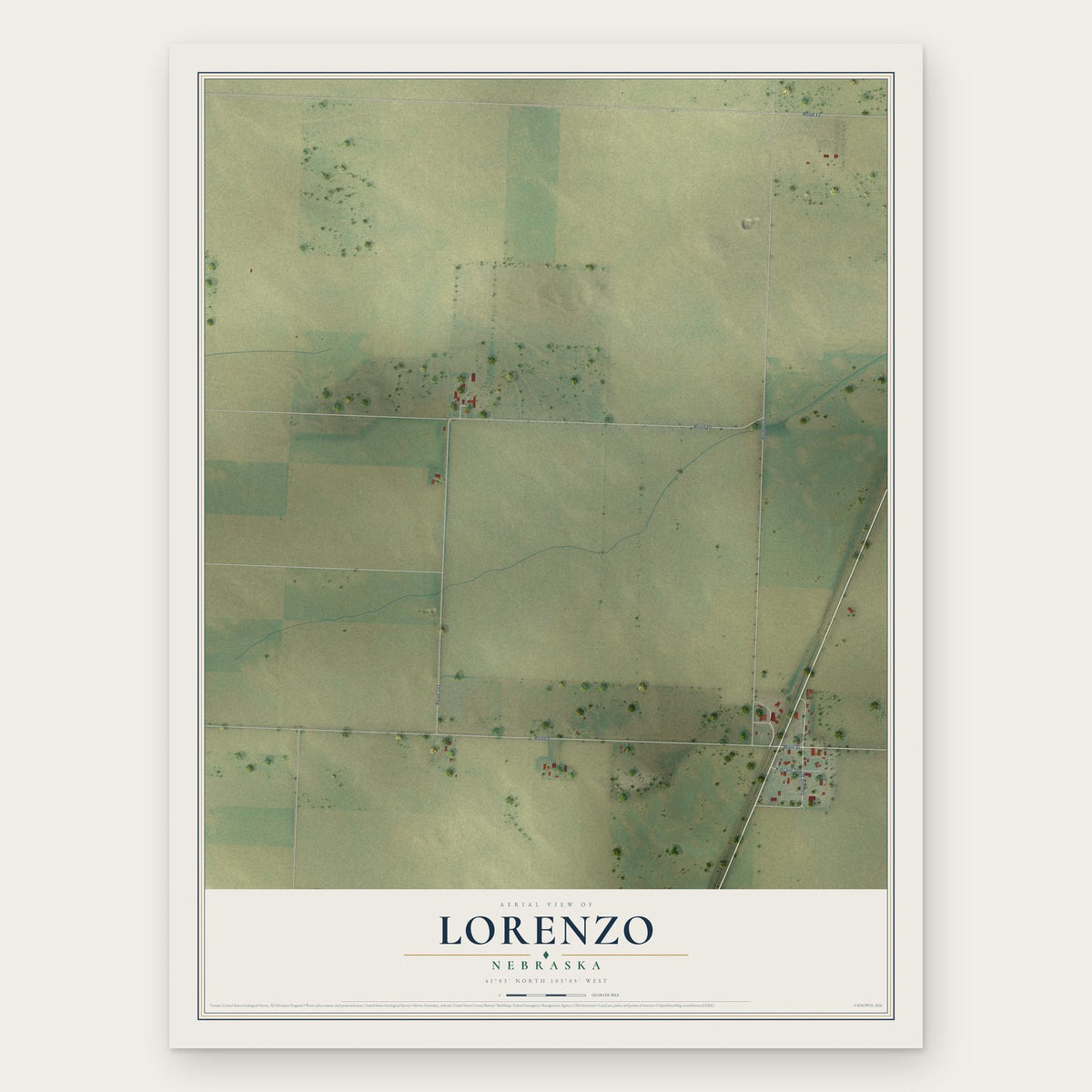 Lorenzo, Nebraska map print, the full design