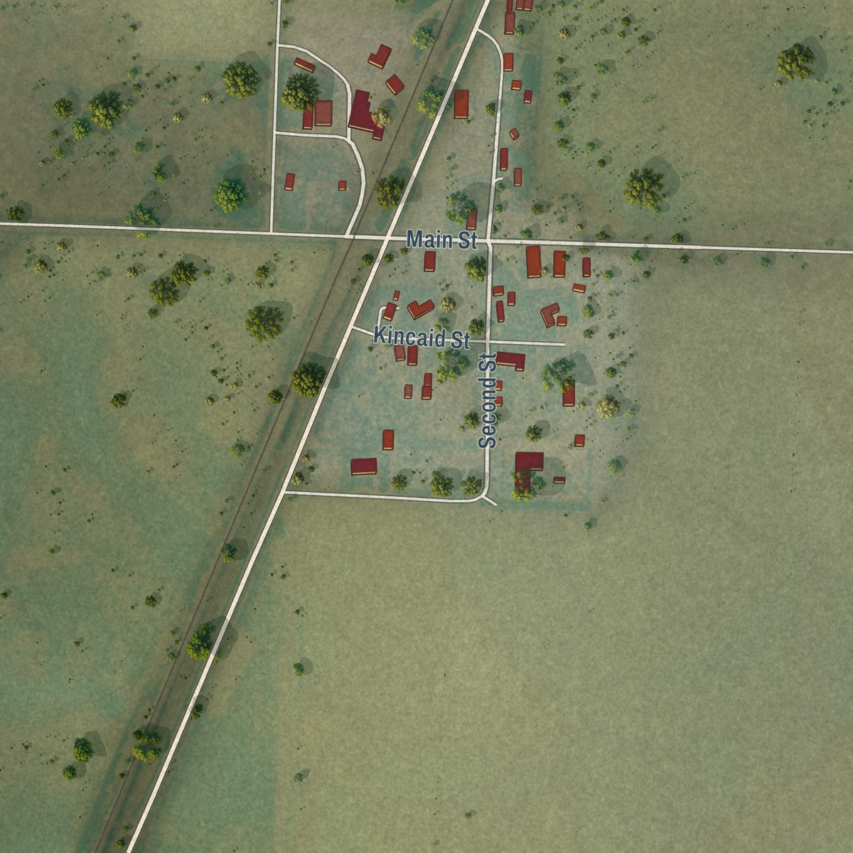 Close-up of the map of Lorenzo, Nebraska print showing street and building detail