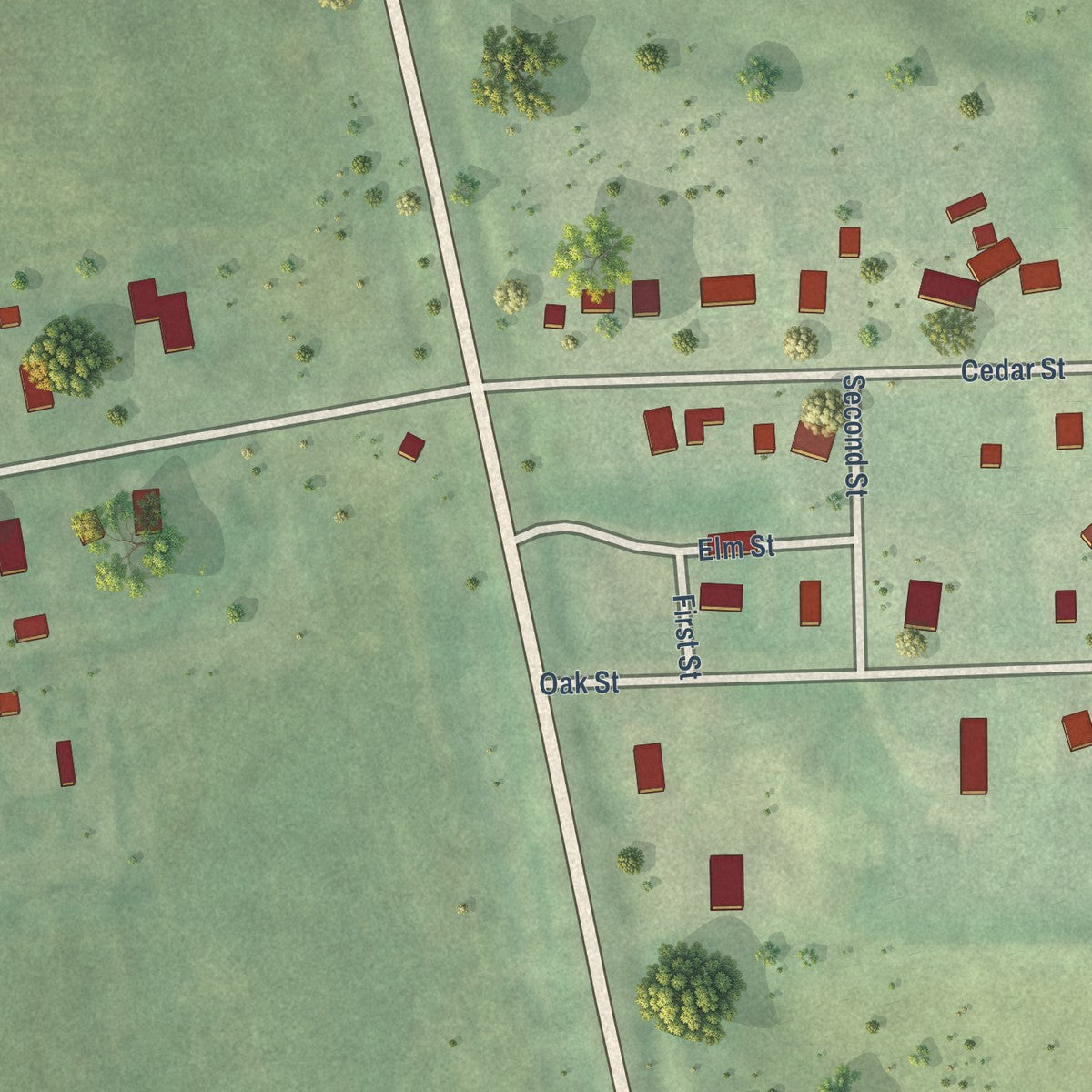 Close-up of the map of Loretto, Nebraska print showing street and building detail