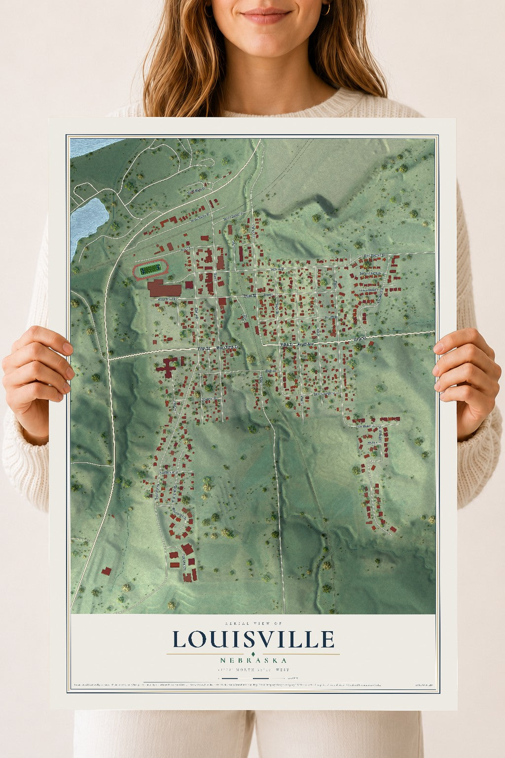 Map of Louisville, Nebraska, 18 x 24 inch unframed archival matte print