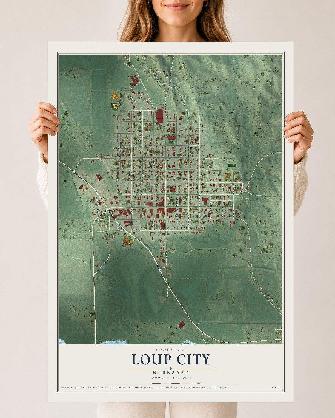 Map of Loup City, Nebraska, 24 x 36 inch unframed archival matte print