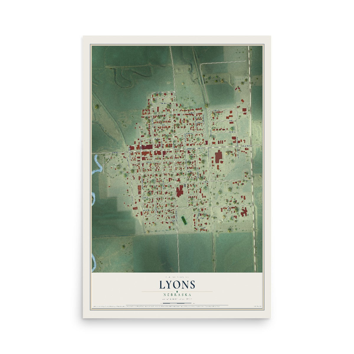 Map of Lyons, Nebraska, 12 x 18 inch unframed archival matte print