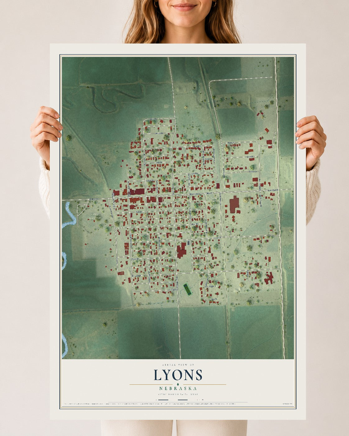 Map of Lyons, Nebraska, 24 x 36 inch unframed archival matte print