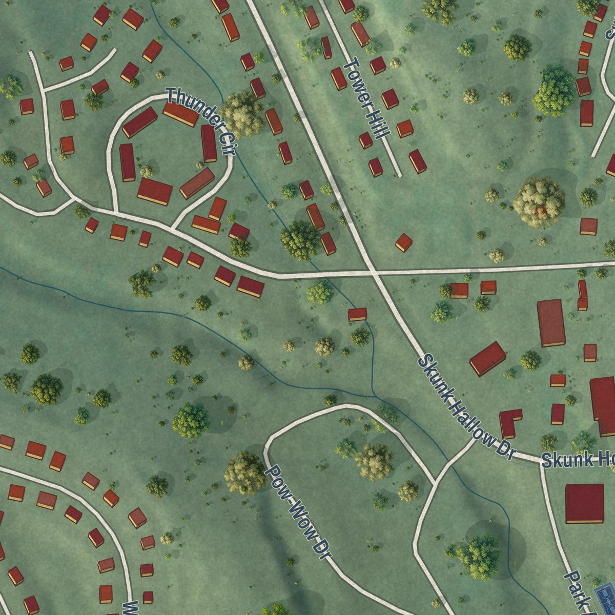 Close-up of the map of Macy, Nebraska print showing street and building detail