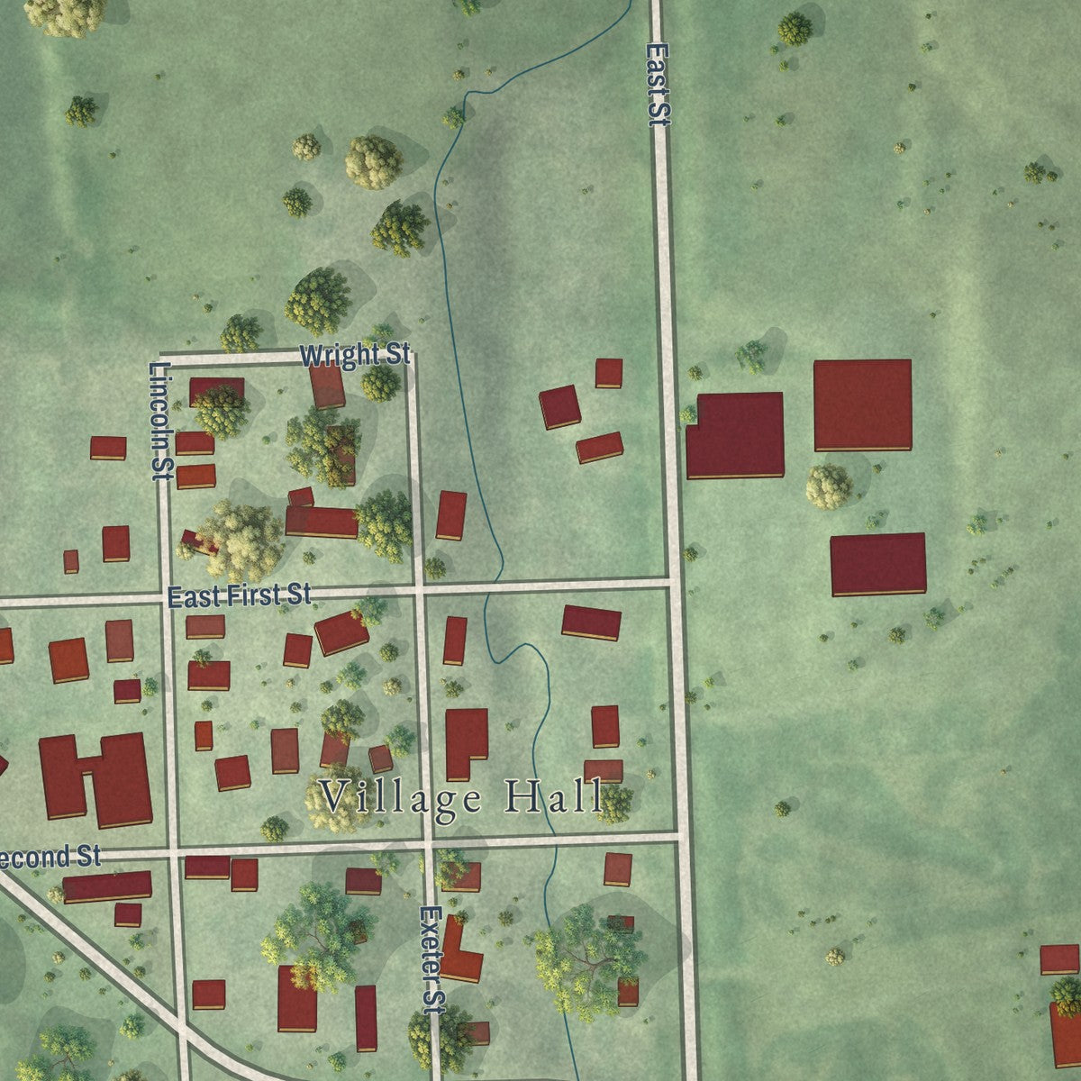 Second close-up of the map of Malcolm, Nebraska print showing more streets and buildings