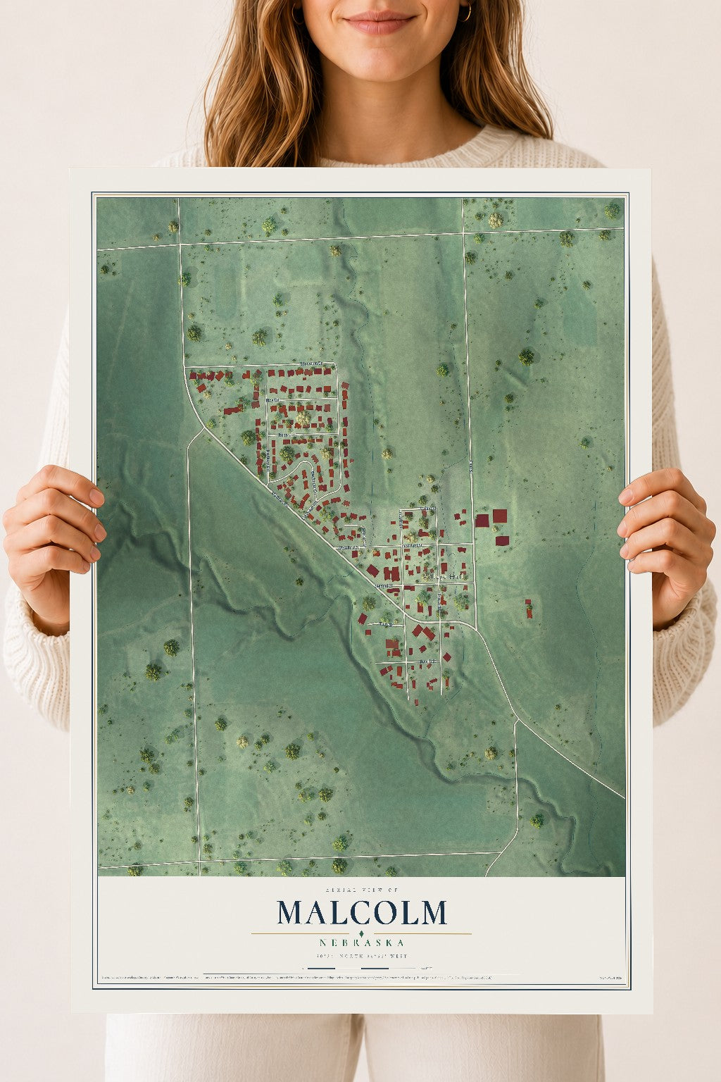 Map of Malcolm, Nebraska, 18 x 24 inch unframed archival matte print