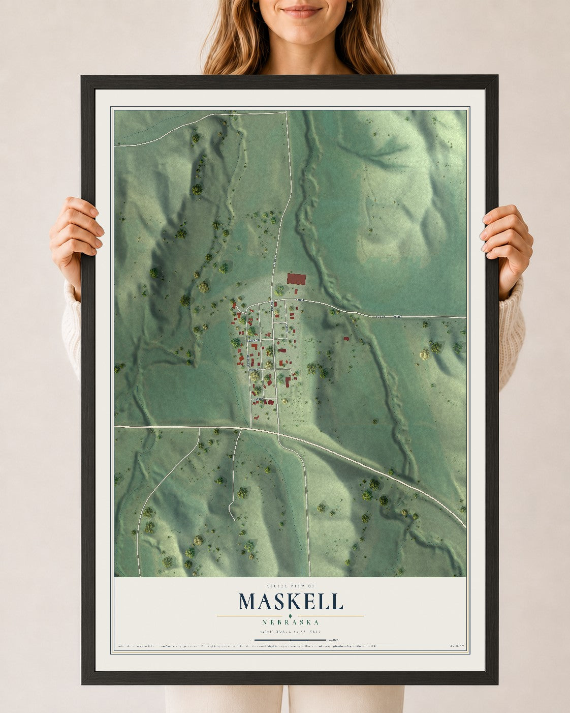 Map of Maskell, Nebraska, 24 x 36 inch print in a black wood frame