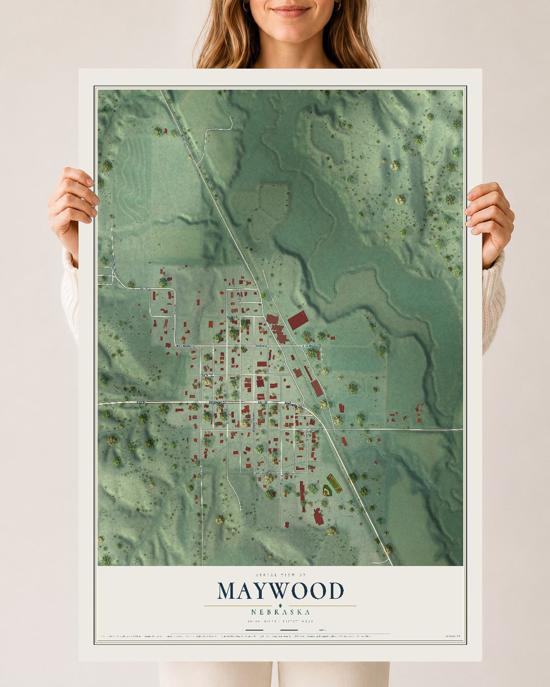 Map of Maywood, Nebraska, 24 x 36 inch unframed archival matte print