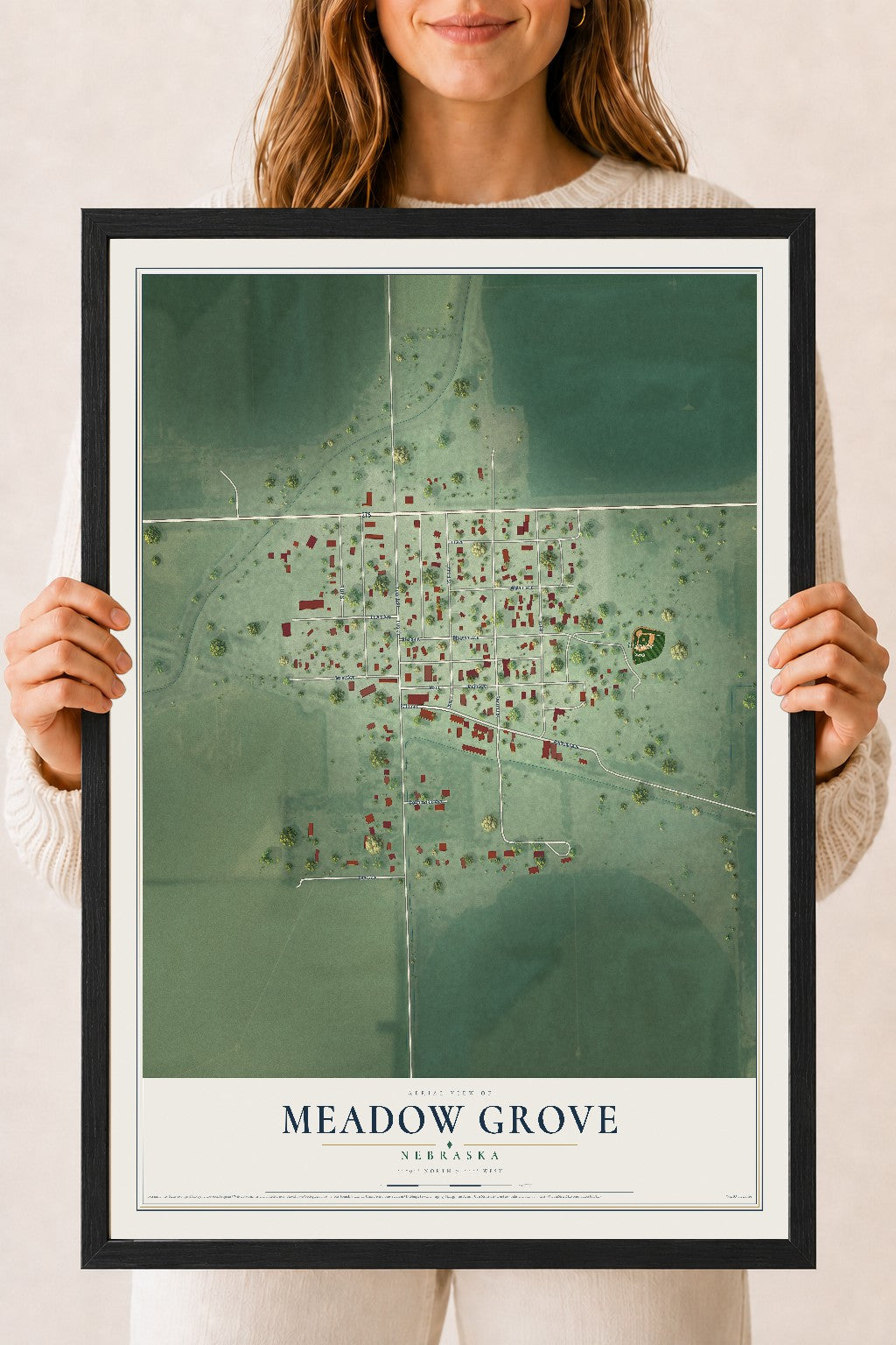Map of Meadow Grove, Nebraska, 18 x 24 inch print in a black wood frame