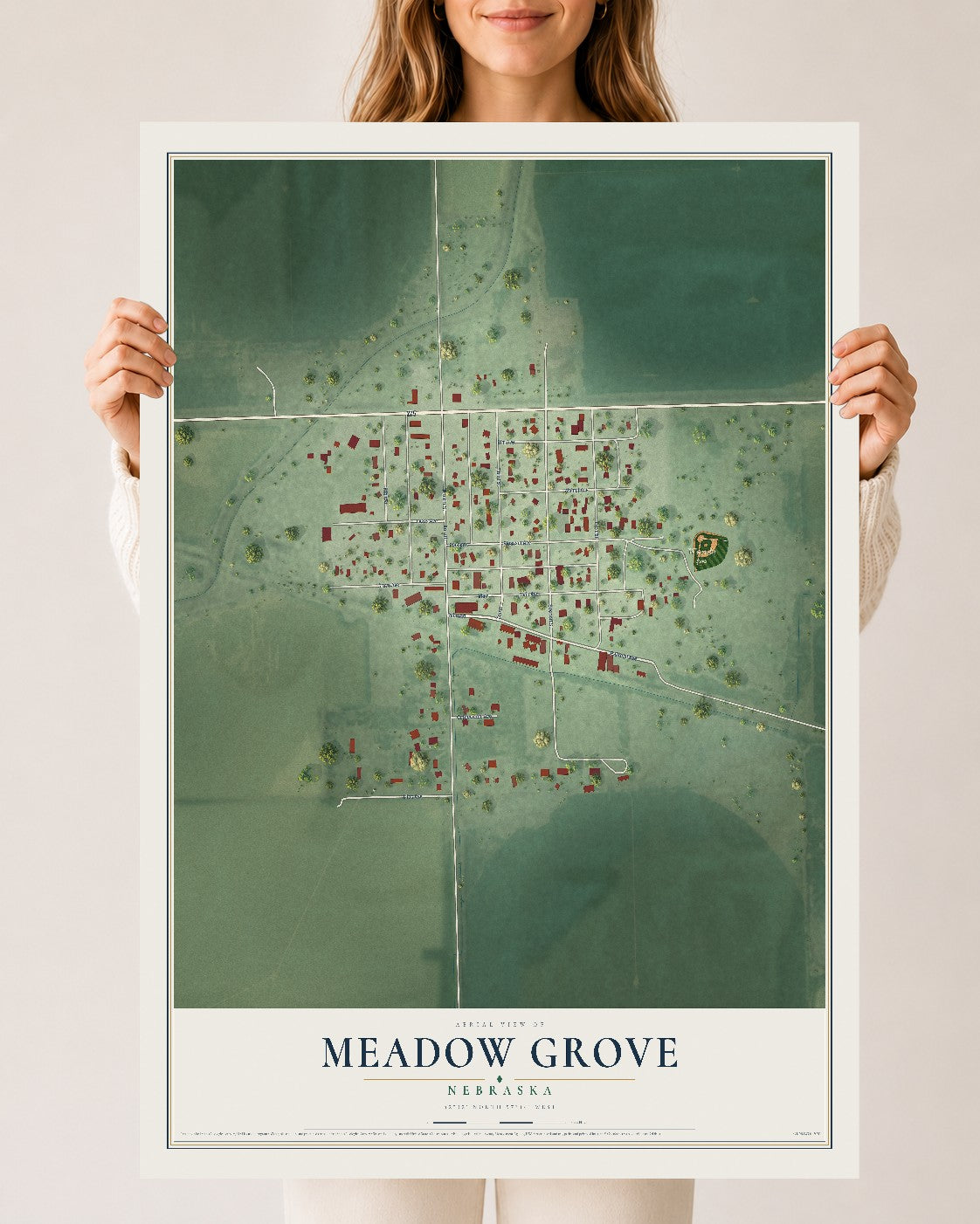 Map of Meadow Grove, Nebraska, 24 x 36 inch unframed archival matte print