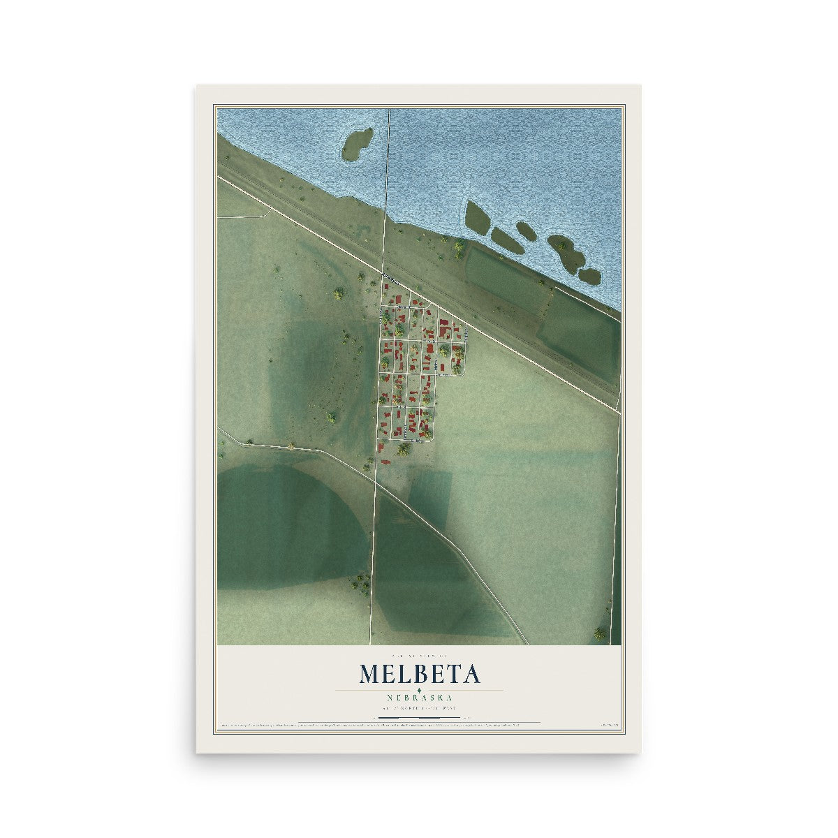 Map of Melbeta, Nebraska, 12 x 18 inch unframed archival matte print