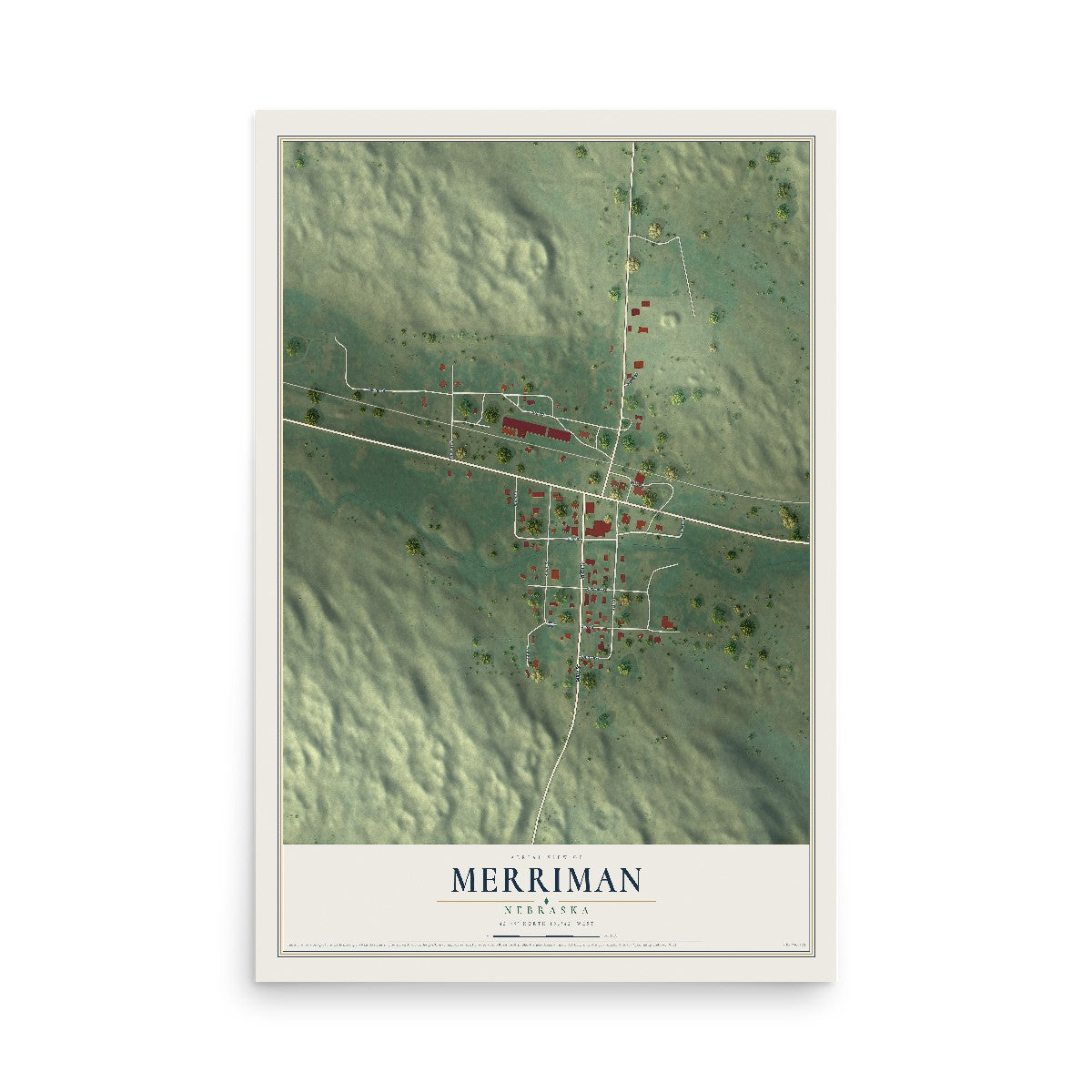 Map of Merriman, Nebraska, 12 x 18 inch unframed archival matte print